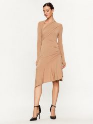 Pinko Sukienka koktajlowa Babar 102488 A1BQ Beżowy Slim Fit. Brązowe sukienki Pinko, xs, bez wzorów, z wiskozy, wizytowe, bez kołnierzyka, bez ramiączek. Za 909.99 zł.