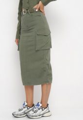 Ciemnozielona Spódnica Cargo Midi ze Ściągaczami i Paskiem Elsane. Zielone spódnice Born2be, s, bez wzorów, midi. Za 94.99 zł.