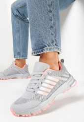 Szaro-Różowe Buty Sportowe Sznurowane z Wstawkami i Perforacją Kothy. Szare buty treningowe Born2be, bez wzorów, bez zapięcia, na fitness i siłownię. W wyprzedaży za 76.49 zł.