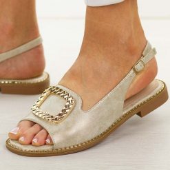 Złote płaskie sandały damskie Potocki 43340. Żółte sandały POTOCKI, z aplikacjami, z materiału, casualowe, bez obcasa, na płaskiej podeszwie, bez zapięcia. Za 149.00 zł.