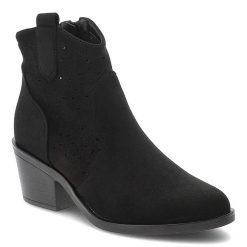 Botki damskie S.Barski o eleganckim fasonie z ażurową cholewką i stabilnym obcasem w stylu kowbojek czarne, HY62-8147 Black. Czarne botki S.BARSKI, z aplikacjami, z jeansu, eleganckie, bez obcasa, na obcasie, bez zapięcia. Za 179.00 zł.