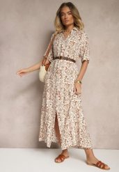 Ciemnobeżowa Wiskozowa Sukienka o Pudełkowym Fasonie w Ornamentalny Print Ridinna. Brązowe sukienki Renee, na co dzień, l, bez wzorów, z wiskozy, eleganckie, bez kołnierzyka, bez ramiączek, maxi, kopertowe. W wyprzedaży za 63.99 zł.