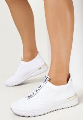 Białe Buty Sportowe z Siateczkową Cholewką i Ozdobną Taśmą Nataya. Białe buty sportowe lifestyle Born2be, na lato, bez wzorów, sportowe, bez zapięcia. W wyprzedaży za 71.99 zł.