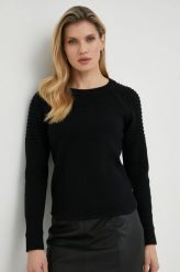 BOSS sweter z domieszką jedwabiu damski kolor czarny. Czarne swetry Boss, l, bez wzorów, z dzianiny, bez ramiączek. Za 729.99 zł.