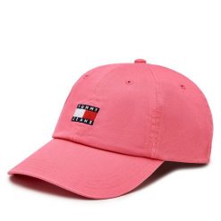 Czapka z daszkiem Tommy Jeans. Czerwone czapki z daszkiem Tommy Jeans, bez wzorów, z jeansu. Za 99.99 zł.