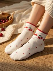 Wysokie skarpetki z motywem wiśni 4 pack - kremowy. Białe skarpetki Sinsay, bez wzorów. Za 12.99 zł.