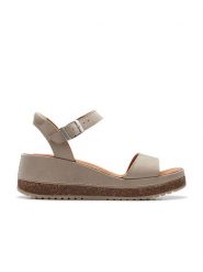 Clarks Skórzane sandały "Kassanda" w kolorze szarym na obcasie rozmiar: 39. Szare sandały Clarks, bez wzorów, z otwartym noskiem, bez obcasa, na koturnie, bez zapięcia. Za 217.02 zł.