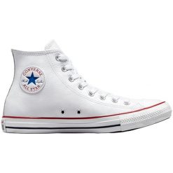 Trampki Converse Chuck Taylor HI Leather, Dla obu płci. Białe buty sportowe lifestyle Converse, bez wzorów, ze skóry, bez zapięcia. Za 349.99 zł.