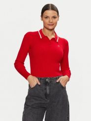 Tommy Jeans Sweter DW0DW19887 Czerwony Slim Fit. Czerwone swetry Tommy Jeans, xs, bez wzorów, z bawełny, bez ramiączek. Za 249.99 zł.
