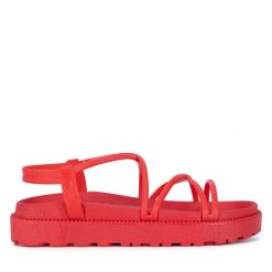 Sandały JENNY. Czerwone sandały Jenny, bez wzorów, bez obcasa, na płaskiej podeszwie, bez zapięcia. Za 39.99 zł.