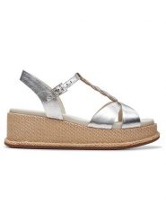 Clarks Skórzane sandały "Kimmei Twist" w kolorze srebrnym na koturnie rozmiar: 41. Szare sandały Clarks, bez wzorów, z otwartym noskiem, bez obcasa, na koturnie, bez zapięcia. Za 149.31 zł.