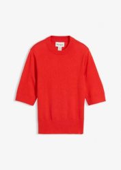 Sweter z domieszką jedwabiu. Czerwone swetry bonprix, bez wzorów, z bawełny, klasyczne, bez ramiączek. Za 134.99 zł.