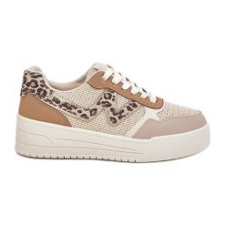 Buty Sportowe Damskie Na Platformie Panterka Khaki beżowy. Brązowe buty treningowe bez wzorów, ze skóry, bez zapięcia. Za 163.66 zł.