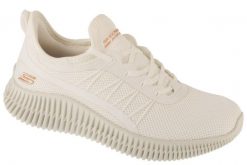 Buty sportowe Sneakersy damskie, Bobs Geo-New Aesthetics. Białe buty treningowe Skechers, bez wzorów, z materiału, przed kostkę, bez zapięcia, trekkingowe. Za 249.99 zł.