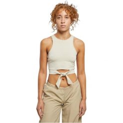 Damski tank top z podwójnym zamkiem z kokardkami Urban Classics. Brązowe topy Urban Classics, bez wzorów, bez kołnierzyka, bez ramiączek. Za 102.50 zł.