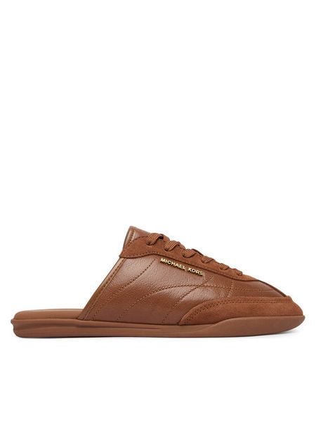 MICHAEL Michael Kors Klapki Nolan 43T6NOFP1S Brązowy. Brązowe klapki MICHAEL Michael Kors, bez wzorów, ze skóry, bez obcasa, bez zapięcia. Za 699.99 zł.
