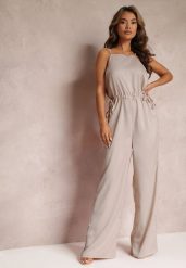 Beżowy Długi Kombinezon ze Ściągaczem z Boku Notasia. Brązowe kombinezony Renee, m, bez wzorów, eleganckie, bez kołnierzyka, bez ramiączek, maxi. W wyprzedaży za 111.99 zł.