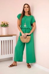 Komplet z wiskozy bluzka plisowana + spodnie zielona. Zielone bluzki KESI, l, bez wzorów, z bawełny, eleganckie, bez kołnierzyka, bez ramiączek. Za 217.48 zł.