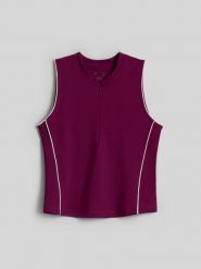 4F Koszulka bez rękawów do tenisa szybkoschnąca damska - burgundowa M. Czerwone t-shirty sportowe 4f, l, bez wzorów, z włókna, bez ramiączek, na fitness i siłownię. Za 99.99 zł.