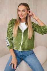 Bluza welurowa z kapturem zielona. Zielone bluzy KESI, l, bez wzorów, z gumy, bez ramiączek, z kapturem. Za 206.59 zł.