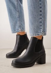 Czarne Klasyczne Botki Sztyblety VICES na Słupku Cezeira. Czarne botki Born2be, bez wzorów, eleganckie, bez obcasa, na obcasie, bez zapięcia. Za 109.99 zł.