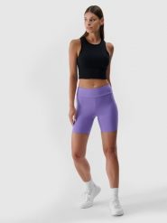4F Legginsy krótkie damskie - fioletowe XS. Fioletowe legginsy 4f, bez wzorów, z dzianiny, sportowe, krótkie. Za 79.99 zł.