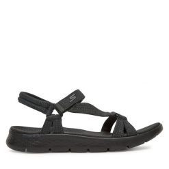 Sandały Skechers. Czarne sandały Skechers, bez wzorów, bez obcasa, na płaskiej podeszwie, bez zapięcia. Za 189.99 zł.