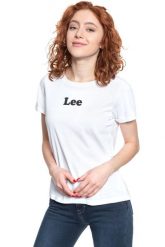 LEE T SHIRT DAMSKI LOGO T WHITE L40FEP12 112108538. Białe t-shirty Lee, l, bez wzorów, z bawełny, klasyczne, bez kołnierzyka, bez ramiączek. W wyprzedaży za 39.99 zł.