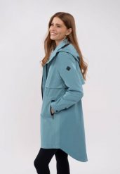 Płaszcz przejściowy J-BOLONIA. Niebieskie płaszcze Volcano, na wiosnę, plus size, bez wzorów, z materiału, z kapturem. Za 359.99 zł.