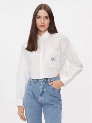 Calvin Klein Jeans Koszula J20J222614 Biały Cropped Fit. Białe koszule Calvin Klein Jeans, xl, bez wzorów, z bawełny, bez kołnierzyka, bez ramiączek. Za 189.99 zł.