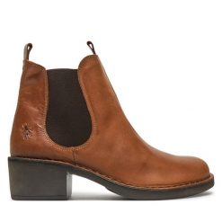 Botki Fly London. Brązowe botki Fly London, bez wzorów, bez obcasa, na słupku, bez zapięcia. Za 429.99 zł.