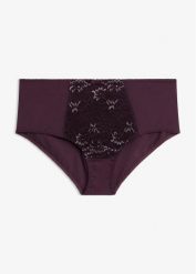Figi modelujące z delikatną koronką. Fioletowe bielizna modelująca bonprix, bez wzorów, z koronki. Za 49.99 zł.