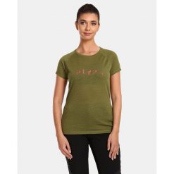 T-shirt da donna in lana merino Kilpi ZARJA-W. Zielone t-shirty Kilpi, xs, bez wzorów, z wełny, sportowe, bez kołnierzyka, bez ramiączek. Za 215.49 zł.