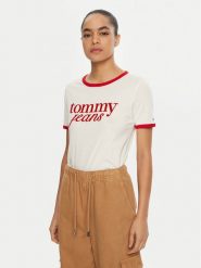 Tommy Jeans T-Shirt DW0DW19449 Biały Relaxed Fit. Białe t-shirty Tommy Jeans, xs, bez wzorów, z bawełny, bez kołnierzyka, bez ramiączek. Za 129.99 zł.