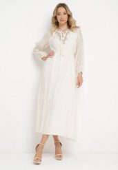 Jasnobeżowa Sukienka w Stylu Boho z Haftem i Cyrkoniami oraz Gumką w Pasie Ankleda. Brązowe sukienki Born2be, na co dzień, l, bez wzorów, boho, bez kołnierzyka, bez ramiączek, maxi. W wyprzedaży za 118.99 zł.