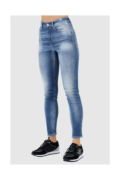 GUESS Niebieskie jeansy damskie z wysokim stanem, Rozmiar 25/29. Niebieskie jeansy Guess, s, z aplikacjami, z jeansu, z podwyższonym stanem. W wyprzedaży za 266.99 zł.