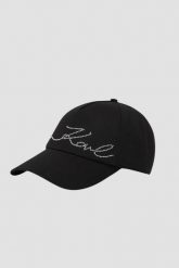 KARL LAGERFELD Czarna czapka K/signature Rhnstn. Czarne czapki z daszkiem KARL LAGERFELD, bez wzorów, z bawełny. W wyprzedaży za 189.99 zł.
