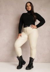 Jasnobeżowe Spodnie Skinny Push Up Zilli. Brązowe jeansy Renee, plus size, bez wzorów, z jeansu. W wyprzedaży za 71.99 zł.