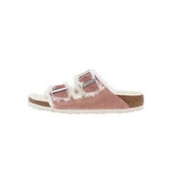 Klapki Birkenstock Arizona Suede Leather Shearling Pink Clay narrow (1023258). Białe klapki Birkenstock, bez wzorów, z materiału, eleganckie, bez obcasa, bez zapięcia. Za 569.00 zł.