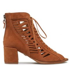 Botki Maciejka. Brązowe botki Maciejka, bez wzorów, bez obcasa, na słupku, bez zapięcia. Za 279.99 zł.