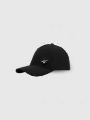4F Czapka z daszkiem strapback uniseks - czarna S/M (58cm). Czarne czapki z daszkiem 4f, bez wzorów, klasyczne. Za 69.99 zł.
