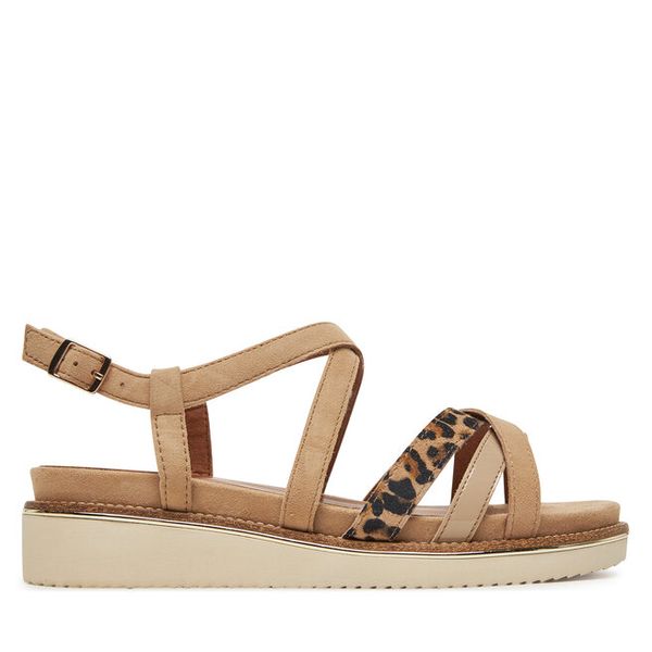 Sandały Tamaris. Brązowe sandały Tamaris, bez wzorów, bez obcasa, na koturnie, bez zapięcia. Za 229.99 zł.