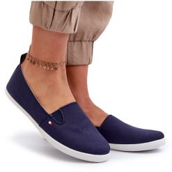 Tenisówki Trampki Slip-On Damskie Granatowe Adrancia niebieskie. Niebieskie trampki bez wzorów, sportowe, bez zapięcia. Za 92.80 zł.