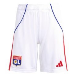 Krótki dres dziecięcy OL 2025/26. Białe szorty adidas, bez wzorów, z dresówki, młodzieżowe. Za 191.50 zł.