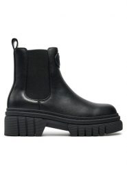 Guess Sztyblety Alis FLFALS LEA10 Czarny. Czarne botki Guess, z aplikacjami, ze skóry, bez obcasa, na płaskiej podeszwie, bez zapięcia. Za 359.99 zł.