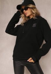 Czarna Bluza z Kapturem i Ozdobnym Haftem Gamalie. Czarne bluzy Renee, l, bez wzorów, z kapturem. W wyprzedaży za 71.99 zł.