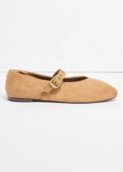 Baleriny Mary Janes z oczkami. Brązowe baleriny bonprix, bez wzorów, bez obcasa, bez zapięcia. Za 84.99 zł.