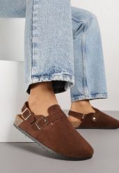 Brązowe Sandały w Stylu Chodaków Ozdobione Klamrami Qyrraya. Brązowe sandały Born2be, bez wzorów, z jeansu, eleganckie, bez obcasa, na płaskiej podeszwie, bez zapięcia. Za 69.99 zł.