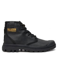 Trapery Palladium. Czarne traperki Palladium, bez wzorów, bez obcasa, bez zapięcia. Za 399.99 zł.
