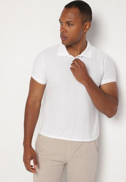 Biały T-shirt Polo z Bawełną Fodelira. Białe t-shirty Born2be, l, bez wzorów, z bawełny, eleganckie, bez kołnierzyka, bez ramiączek. Za 59.99 zł.